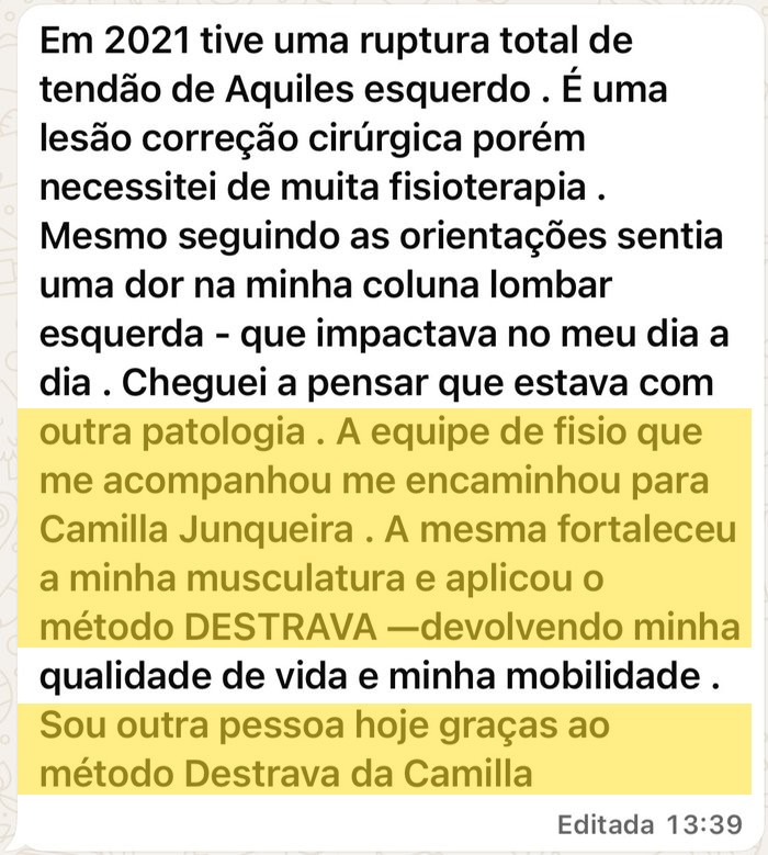 Print de depoimento de Sibely sobre o método Destrava, enviado pelo WhatsApp
